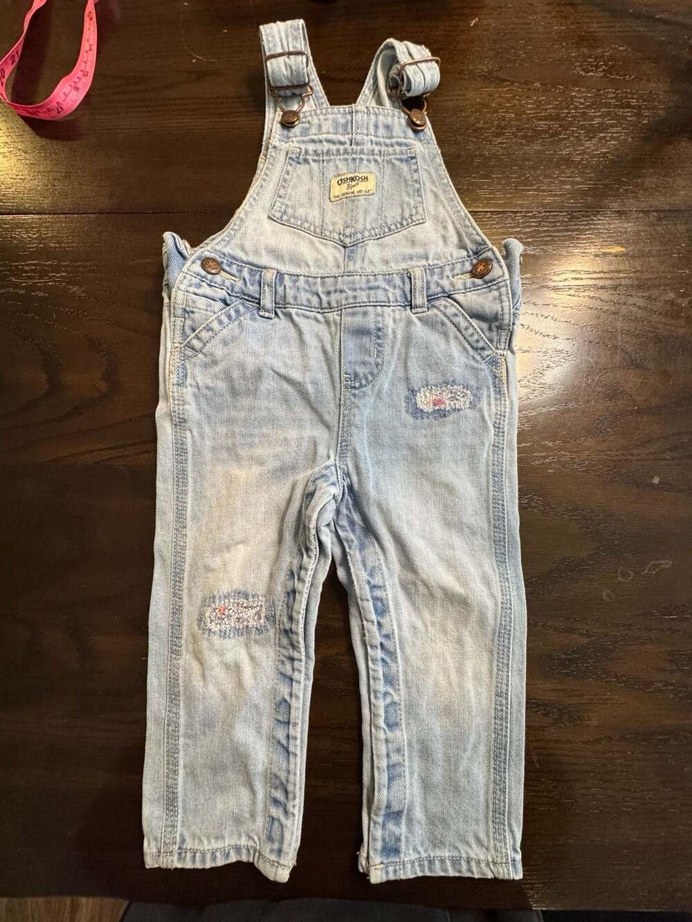 OshKosh B'gosh Denim Overalls Size 18M Light Wash Heart Patches
